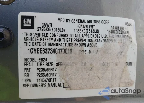 2004 Cadillac Srx из США, поврежденный, VIN 1GYEE637340170016